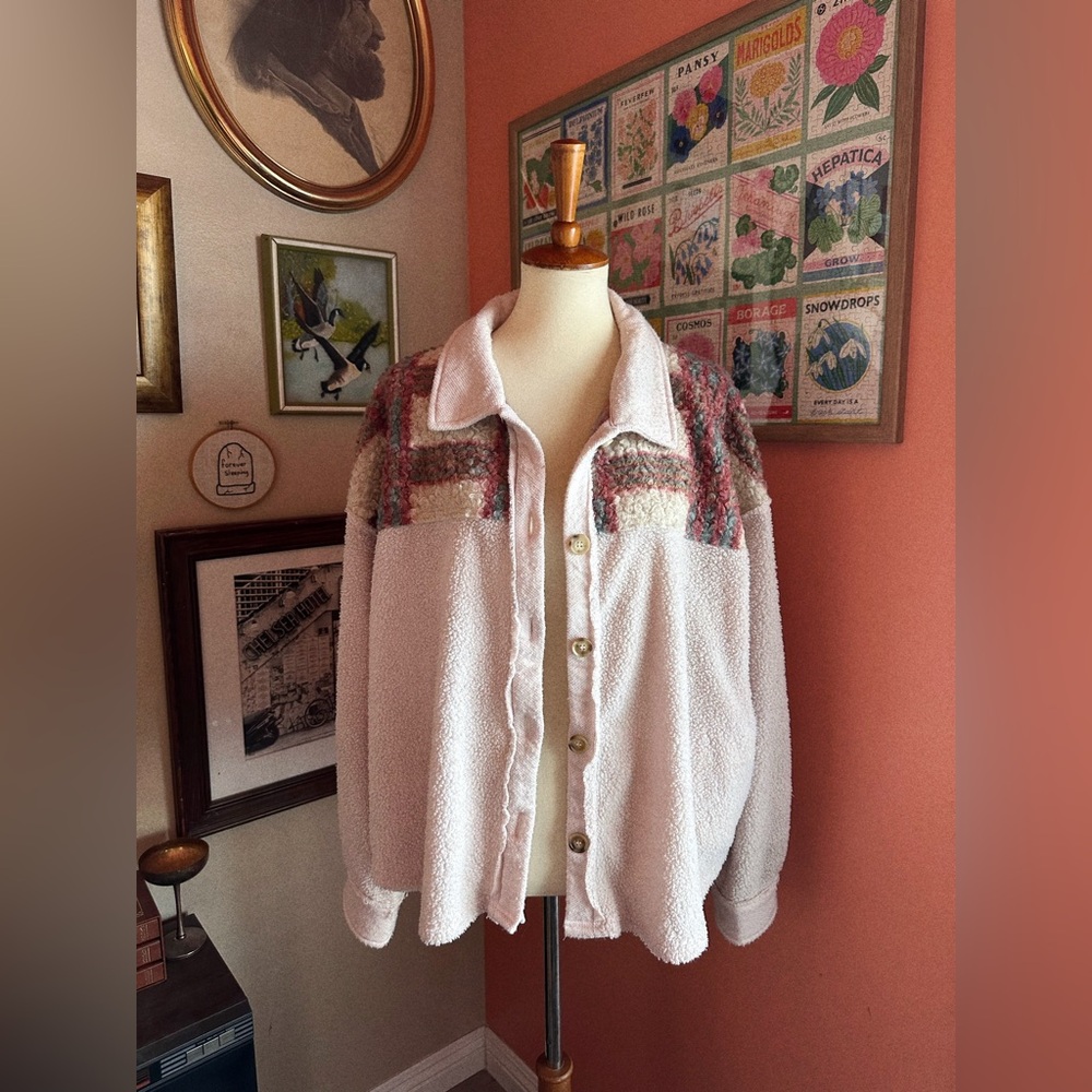 Indulgence Boutique Baby Pink Plaid Sherpa Yoke Shacket